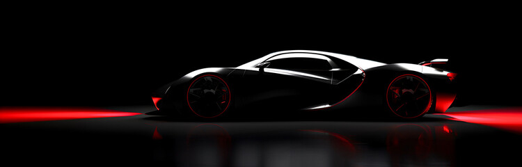 Sleek black sports car with red accents. Sports car concept.