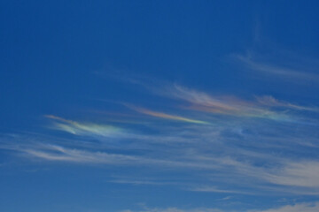 Rainbow clouds usually form in cirrus clouds made of ice crystals that act as a prism with the sun at the correct angle to refract light into rainbow colors 