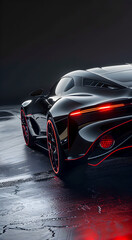 Fototapeta premium Sleek black sports car with red accents. Sports car concept.