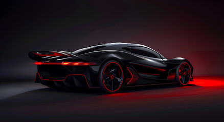 Sleek black sports car with red accents. Sports car concept.