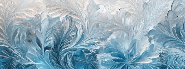 Frosty patterns on window glass, close-up