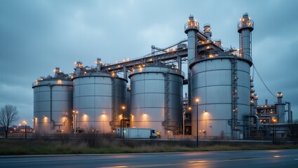 Obraz premium Industrial Storage Tanks in Manufacturing Facility