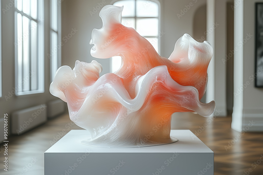 Poster a floating abstract sculpture where each part changes shape to represent different cognitive functio