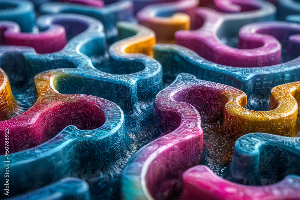 Poster a colorful maze with intricate patterns, representing the complexity and beauty of human thought pro