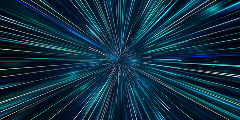 Fototapeta premium Abstract background with of blue and green light streaks converging towards the center, creating a high-speed, futuristic visual perfect for technology and sci-fi themes