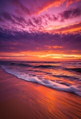 Fototapeta premium vibrant sunset reflections tranquil sea waves creating colorful seascape warm hues gentle ripples, aesthetic, ambiance, backdrop, beauty, breathtaking, calm
