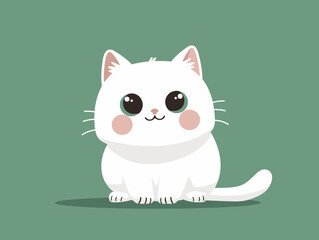 Obraz premium Cute cartoon cat. Vector illustration of a white cat with green eyes.