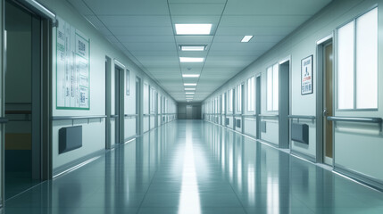 Obraz premium The interior design features a sleek and contemporary white corridor or hallway within a modern luxurious building. The space is designed with a minimalist approach, incorporating stylish waiting seat