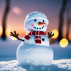 Snowman against the backdrop of a winter forest