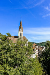 Stadt Baden, katholische Kirche, Altstadt, Altstadthäuser, Stadt, Aargau, Limmat, Fluss, Sommer,...