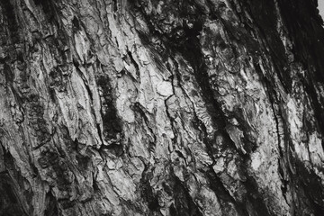 A close up of a tree trunk with a rough texture. The bark is black and the trunk is thin