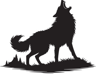A black and white wolf silhouette design