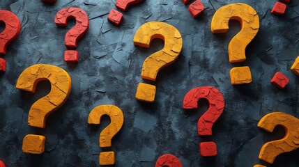 Colored crumpled paper with question marks is a background for quizzes and creative thinking
