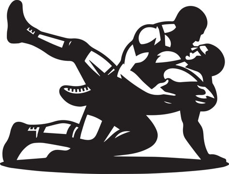 Black and white two man wrestling silhouette design
