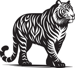 A black and white tiger silhouette design