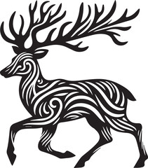 A black and white deer silhouette design
