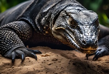 Obraz premium A Dramatic Close-up Shot Of An Intimidating Komodo Dragon Patrolling His Beach For Prey Or Threats