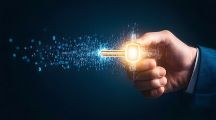 Empowering Change: Businessperson Unlocking Future Possibilities with Data Streams - Dynamic Poster Design with Copy Space