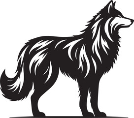 A black and white wolf silhouette design