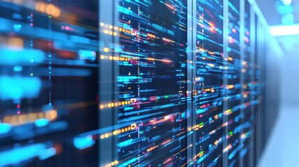 Obraz premium Abstract Data Center Server Racks with Blue Lights