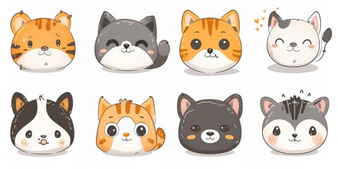 A collection of adorable, hand-drawn animal faces with expressive eyes, featuring various forest creatures in a cartoon style.