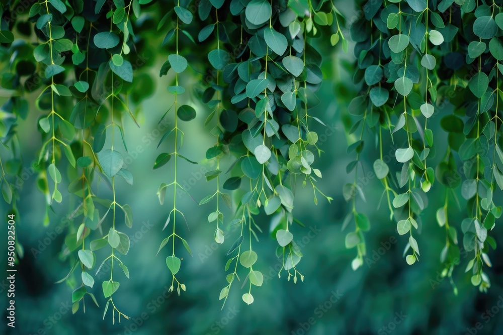 Sticker A bunch of green leaves hang from the branches of a tree, surrounded by nature