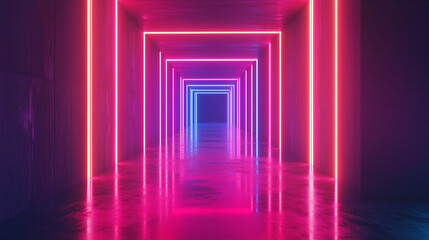 Fototapeta premium Neon Lights, background Backdrop, Background, Corridor, Neon night, Neon lights setting,