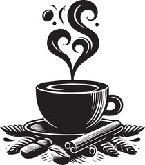 Black and white coffee cup silhouette design