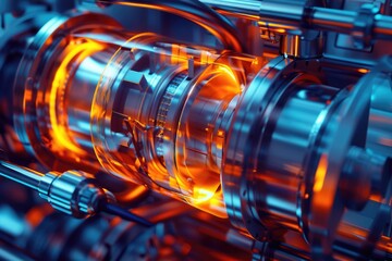 A close-up view of a machine emitting a bright light, suitable for use in industrial or technological context