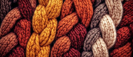 Fototapeta premium A row of knitted sweaters with different colors and textures