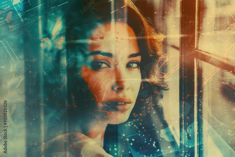 Poster a person gazes out of a window, focusing on the clock