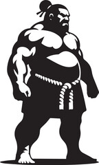 A black and white sumo wrestler silhouette design