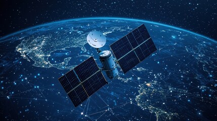 Satellite in Space Over Earth with Network Connection