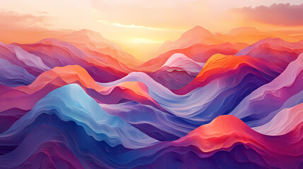 Abstract waves of vibrant colors creating a fluid, dreamlike landscape. Dreamlike. Illustration