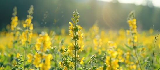 Fototapeta premium Blooming Of Crotalaria Juncea In Agriculture Field