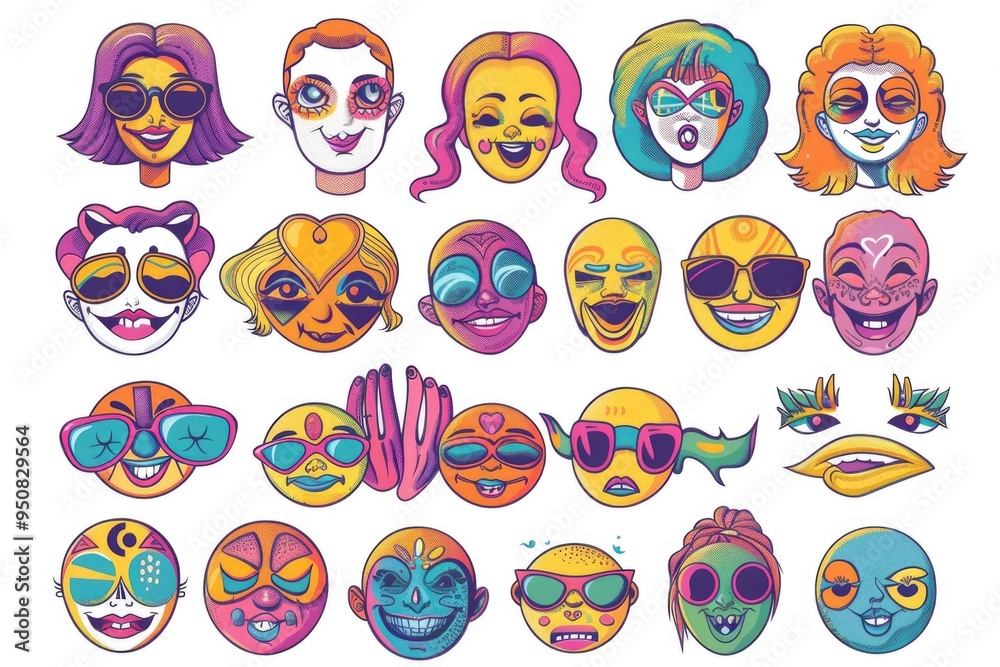 Poster A collection of cartoon characters showing various emotions and facial expressions