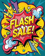 Vector Template with 'Flash Sale!' in Speech Bubbles, Thunder Sign, Bold Colors