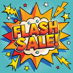 Fototapeta premium Vector Template with 'Flash Sale!' in Speech Bubbles, Thunder Sign, Bold Colors