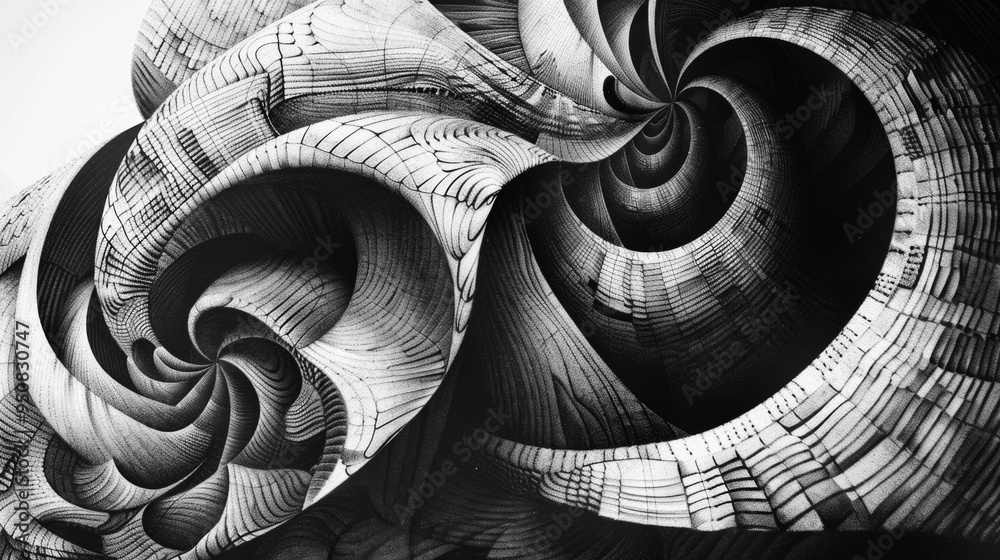 Poster a minimalist illustration of a spiral pattern in monochrome tones