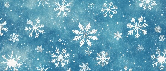 A blue background with snowflakes scattered all over it