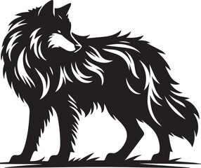 A black and white wolf silhouette design