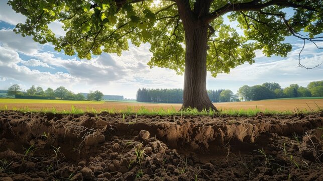 How trees enhance soil health and enrich layers beneath their canopy in a vibrant field setting