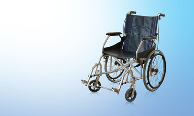old blue wheel chairs on gradient white and blue background, object, comfortable, travel, jaunt, technology, seat, hospital, old, antique, copy space