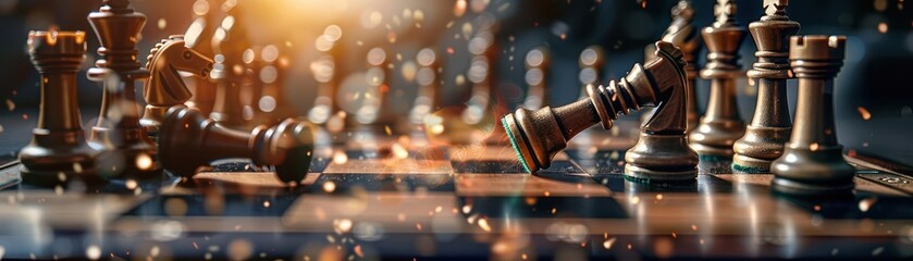 Chess game in progress, strategic and intense, Vintage, Soft hues, Photograph, Intellectual sport