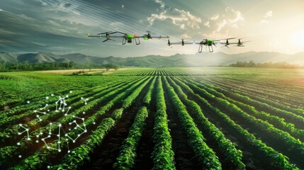 Modern technology enhances sustainability on a farm, optimizing health and productivity under a bright sky