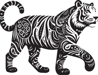 A black and white tiger silhouette design