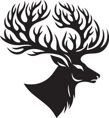 A black and white deer head silhouette design