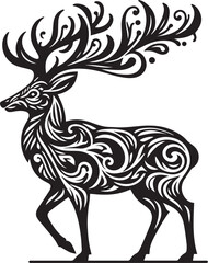 A black and white deer silhouette design