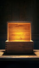 Digital Hologram of Cozy Wooden Box, Simplicity Highlighted with Empty Space for Text