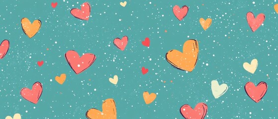 A blue background with many hearts of different colors